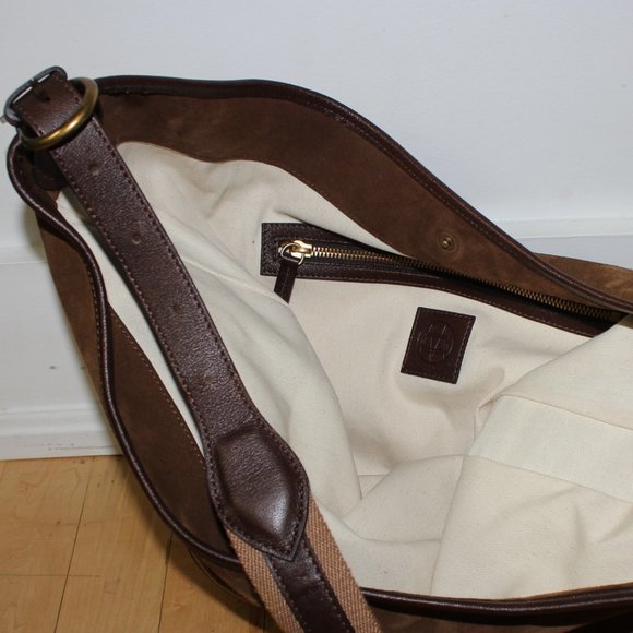 MASSIMO DUTTI Brown Suede Leather Large Shoulder Bag Hobo - Picture 4 of 6